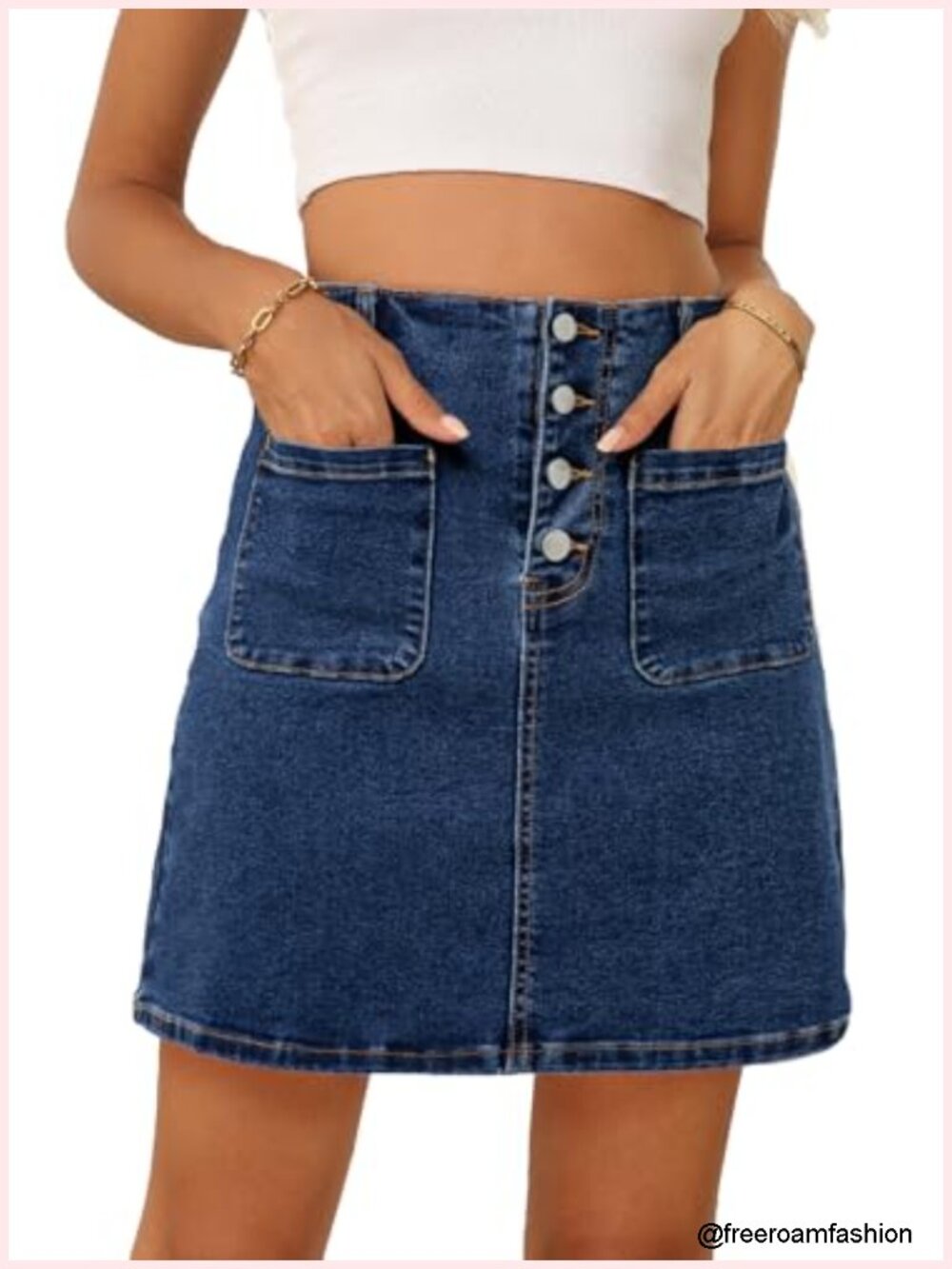 Women's High Waist Stretch Denim Skirt Summer Knee-Length A-Line Pocket